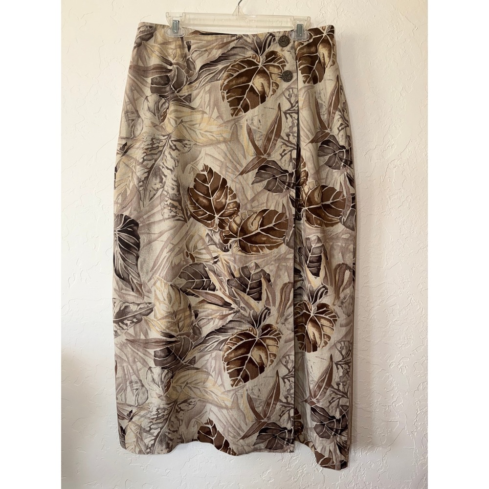 VTG‎ 90s Studio C Plus Size 18/20 Linen Blend Tropical Leaf Faux Wrap Midi Skirt
